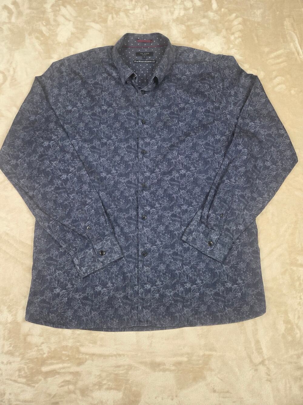 Ted Baker Blue Floral Button Down Long Sleeve Shirt
